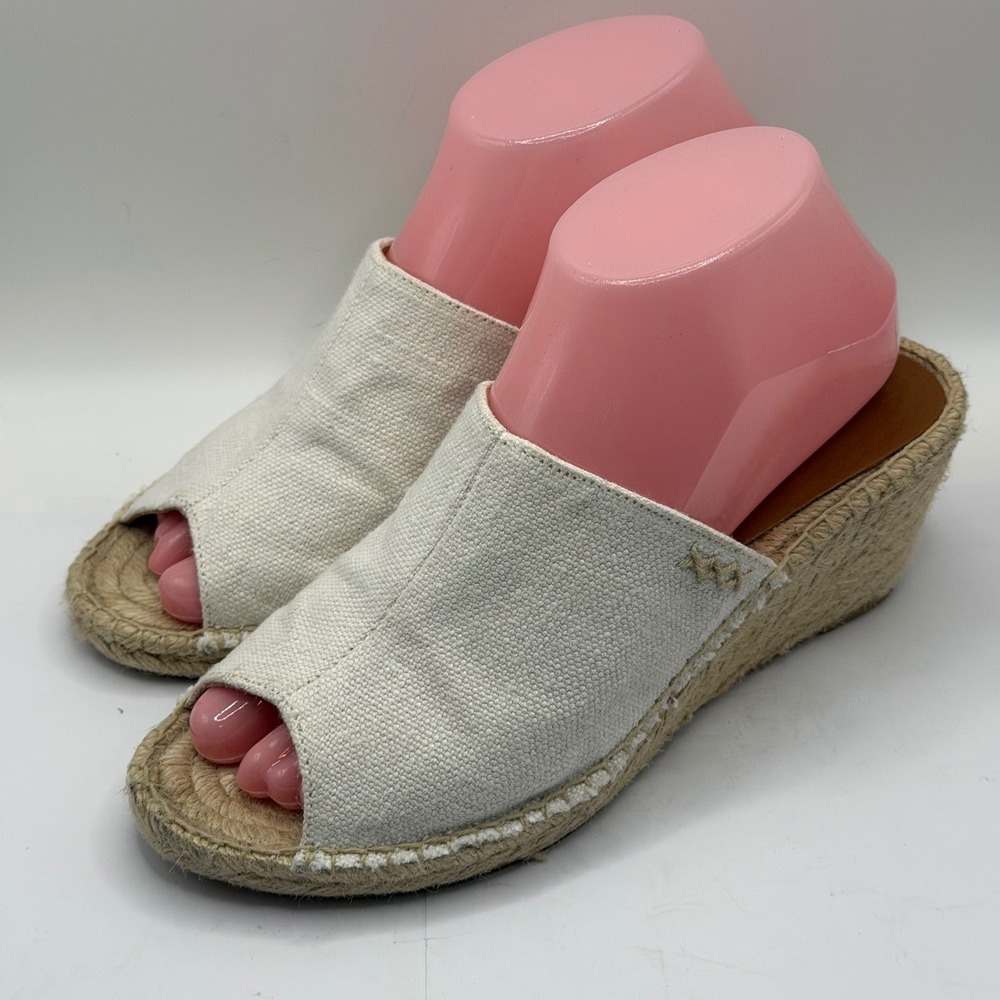 Patricia Green Cream Canvas Espadrille Wedge Sandals Slides Made in Spain Size 7